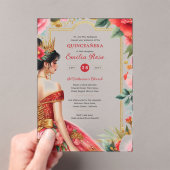 Quinceañera Red Gold Mis Quince Dress Blume Acryleinladungen (Insitu (Handheld))