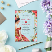 Quinceañera Red Gold Mis Quince Dress Blume Acryleinladungen (In Situ (Hochzeit))