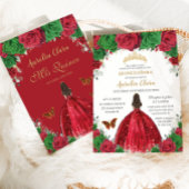 Quinceañera Red Green Rose Blumenprinzessin Gold Einladung