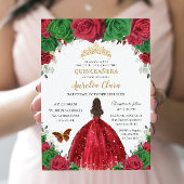 Quinceañera Red Green Rose Blumenprinzessin Gold Einladung