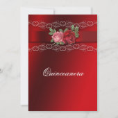 Quinceanera Red Pink Roses Red Satin Einladung (Vorderseite)