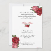 Quinceanera Red Pink Roses Red Satin Einladung (Rückseite)