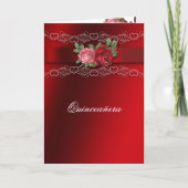 Quinceanera Red Pink Roses Red Satin Einladung (Vorderseite)