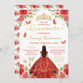 Quinceañera Red Princess Brunette Girl Einladung (Vorne/Hinten)