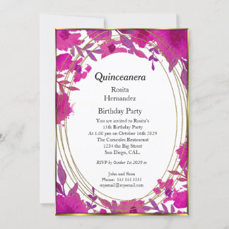 Quinceanera Red Purlple Blume Geburtstagsparty Einladung