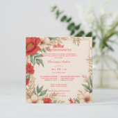 Quinceañera Red Shades Sweet Floral Spanisches Fot Einladung (Stehend Vorderseite)