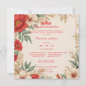 Quinceañera Red Shades Sweet Floral Spanisches Fot Einladung (Vorderseite)