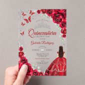Quinceanera Red Silver Floral Acryleinladungen (Insitu (Handheld))