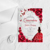 Quinceanera Red Silver Floral Acryleinladungen