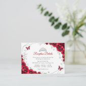Quinceanera Red Silver Floral Details Begleitkarte (Stehend Vorderseite)