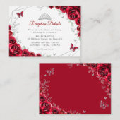 Quinceanera Red Silver Floral Details Begleitkarte (Vorne/Hinten)