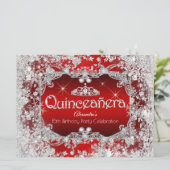 Quinceanera Red Silver Tiara Winter Wonderland Einladung (Stehend Vorderseite)