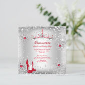 Quinceanera Red Silver Winter Wonderland Einladung (Stehend Vorderseite)