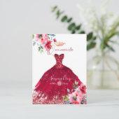 Quinceanera Red Sparkle Gown Aquarell Blume in Einladung (Stehend Vorderseite)
