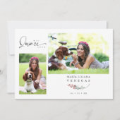 Quinceañera Red Trendy Branches Español 2 Fotos Einladung (Vorderseite)