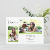 Quinceañera Red Trendy Branches Español 2 Fotos Einladung (Stehend Vorderseite)