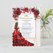 Quinceañera Red und Gold Einladung (Stehend Vorderseite)
