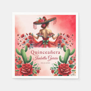 Quinceañera Red Watercolor Mexican Girl Serviette