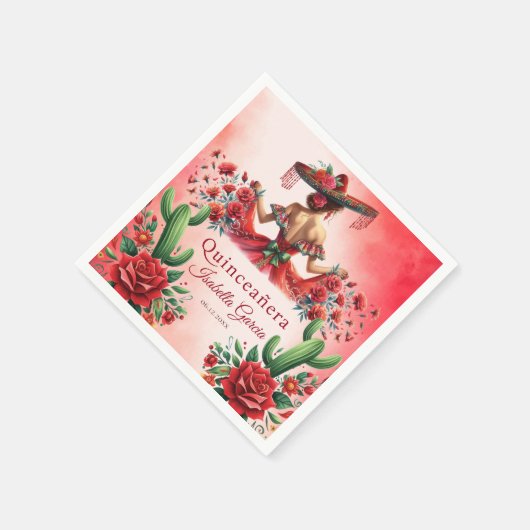 Quinceañera Red Watercolor Mexican Girl Serviette (Ecke)