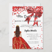 Quinceanera red white dress bow einladung (Vorderseite)