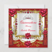 Quinceanera Regal Red Gold Rose Tassels Tiara Einladung (Vorderseite)