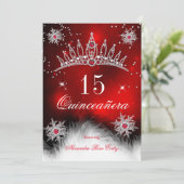 Quinceanera Regal Red Snowflake 15. Geburtstag Einladung (Stehend Vorderseite)