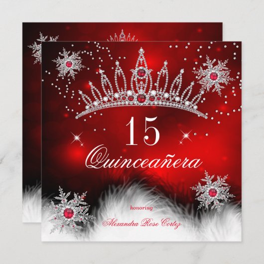 Quinceanera Regal Red Snowflake 15. Geburtstag Einladung (Vorne/Hinten)