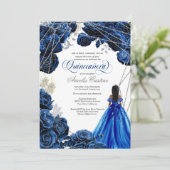 Quinceañera Regal Royal Blue & Silver mit Gown Einladung (Stehend Vorderseite)