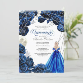 Quinceañera Regal Royal Blue & Silver w Gown Invit Einladung