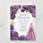 Quinceañera Regal Royal Lila & Rose Gold & Gown Einladung (Vorderseite)