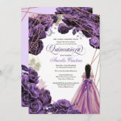 Quinceañera Regal Royal Lila & Rose Gold & Gown Einladung (Vorne/Hinten)