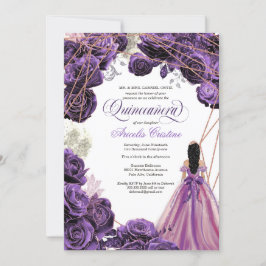 Quinceañera Regal Royal Lila & Rose Gold & Gown  Einladung