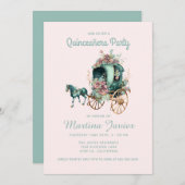 Quinceañera Retro Floral Carriage 15. Geburtstag Einladung (Vorne/Hinten)