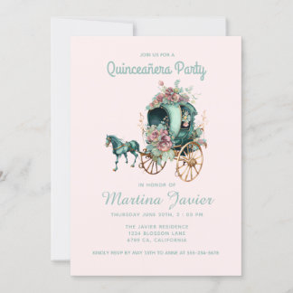 Quinceañera Retro Floral Carriage 15. Geburtstag Einladung