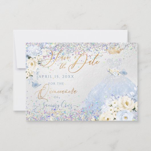 Quinceanera Rett Date Holographic Confetti Einladung (Vorderseite)