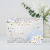 Quinceanera Rett Date Holographic Confetti Einladung (Stehend Vorderseite)