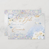 Quinceanera Rett Date Holographic Confetti Einladung (Vorne/Hinten)