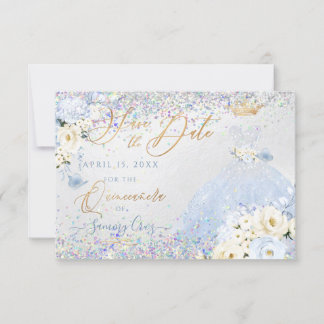 Quinceanera Rett Date Holographic Confetti Einladung