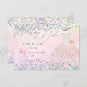 Quinceanera Rett Date Holographic Confetti Invita Einladung (Vorne/Hinten)
