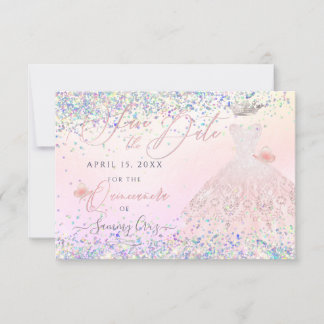 Quinceanera Rett Date Holographic Confetti Invita Einladung