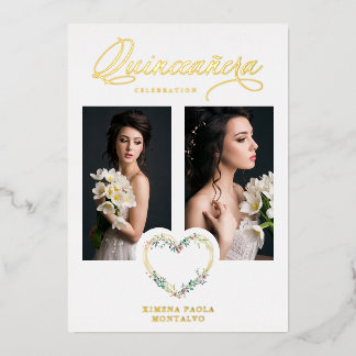 Quinceañera Romantic Pink Shades Real Gold Floral  Folieneinladung