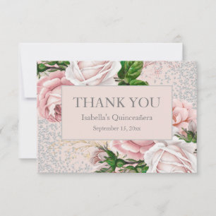 Quinceañera Rosa Blumen Silber Glitter Danke