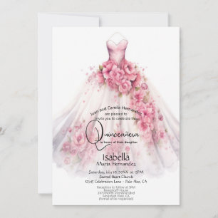Quinceañera Rosa Blumenkleid Einladung