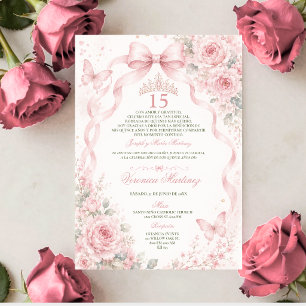 Quinceañera Rosa Blumenkrone 15 Jahre Prinzessin T Einladung