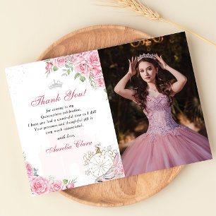 Quinceanera-Rosa-Blumenkrone-Dankeskarten Einladung