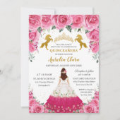 Quinceañera Rosa Blütenprinzessin Charro Goldenes  Einladung (Vorderseite)