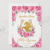 Quinceañera Rosa Blütenprinzessin Charro Goldenes Einladung (Rückseite)