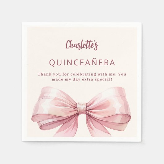 Quinceanera rosa Bugcreme Vielen Dank Serviette (Vorderseite)