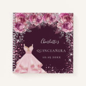 Quinceanera rosa bugundy Blumenkleid Gästebuch Notizblock (Vorderseite)