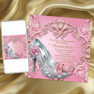 Quinceañera Rosa Diamant High Heel Schuh Einladung